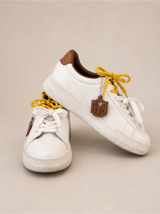 Steve Madden Shoes - Steve Madden Marvin Court White Leather Sneakers Yellow Laces Charm Size 8